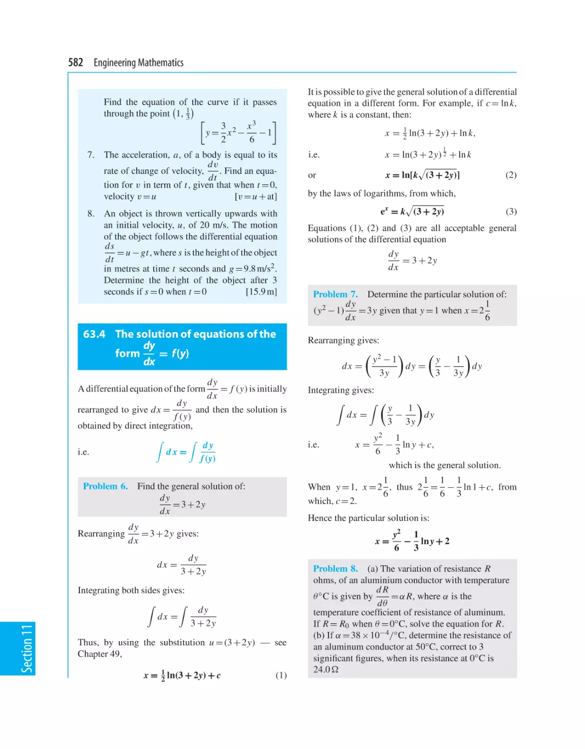 63.4 The solution of equations of the form dy/dx = f(y)