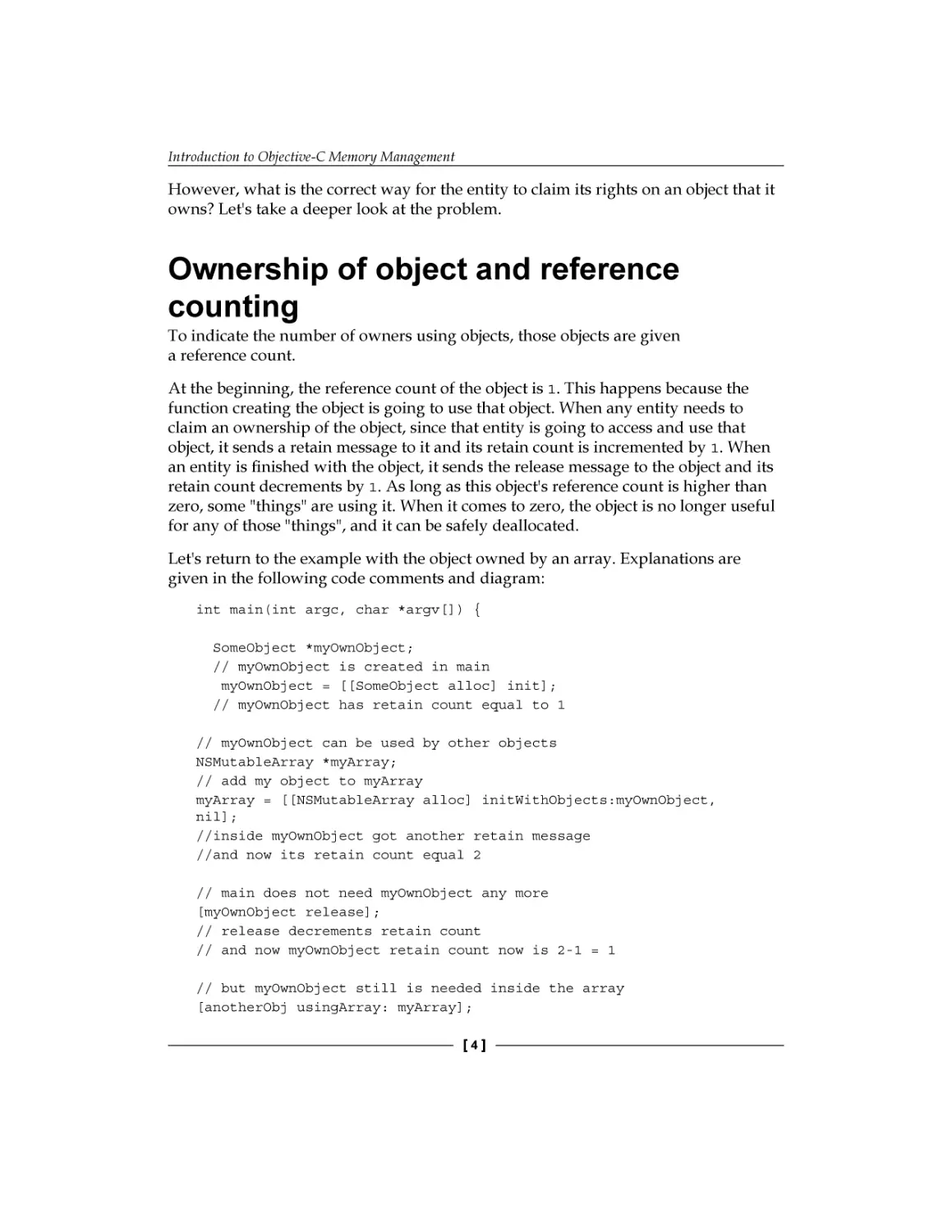 Ownership of object and reference counting