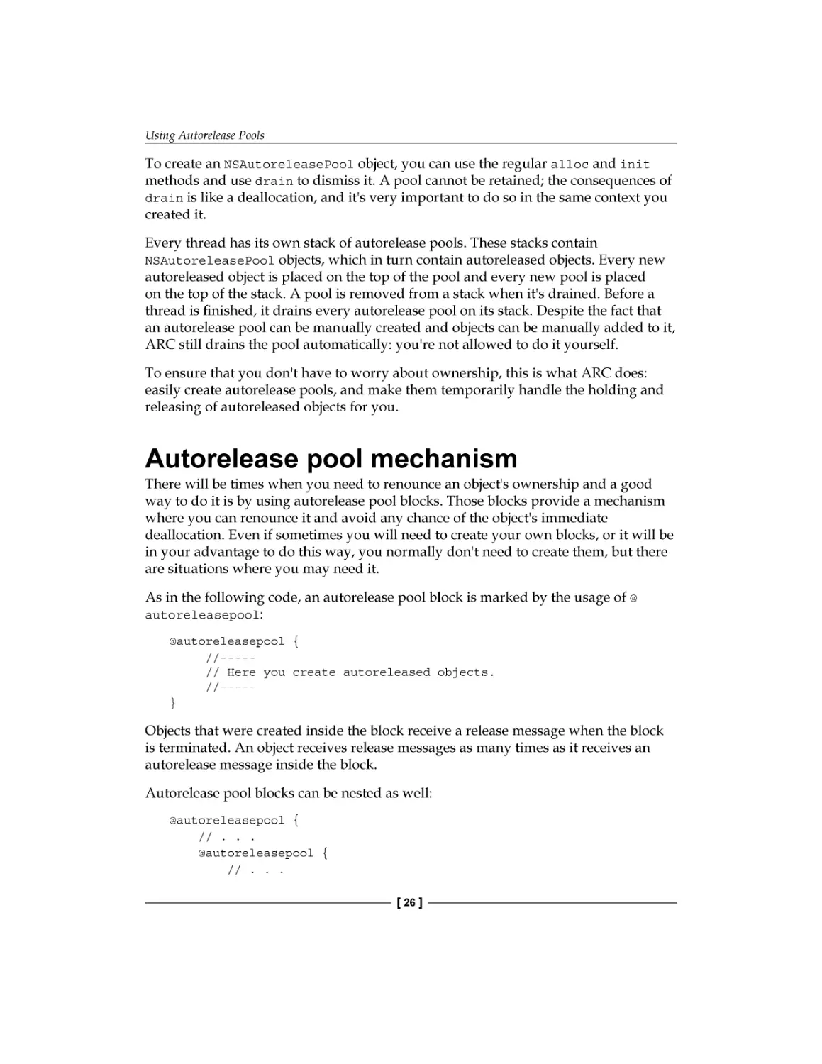 Autorelease pool mechanism