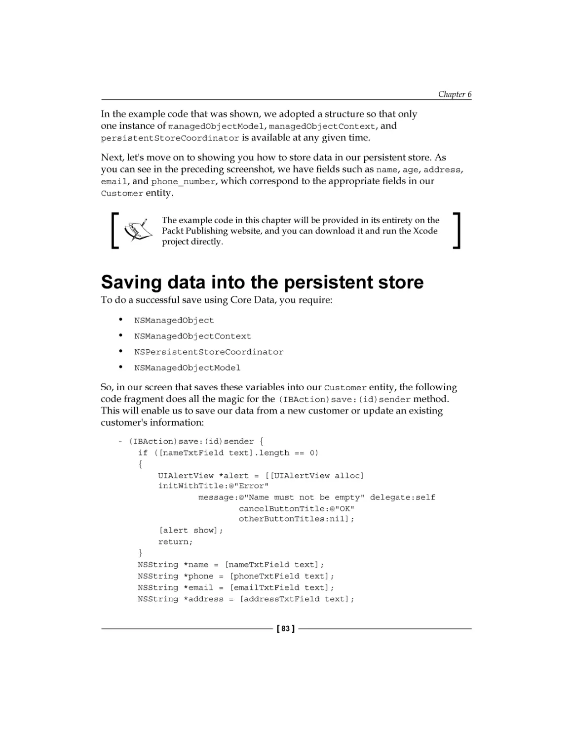 Saving data into the persistent store