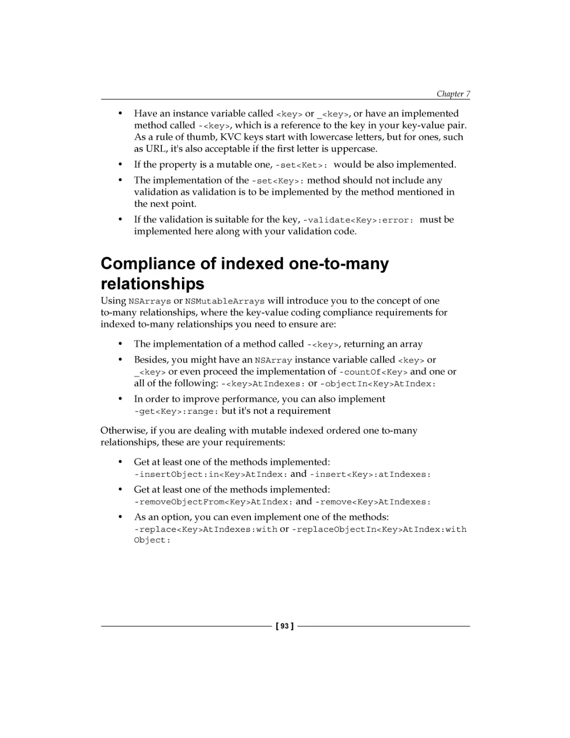 Compliance of indexed one-to-many relationships