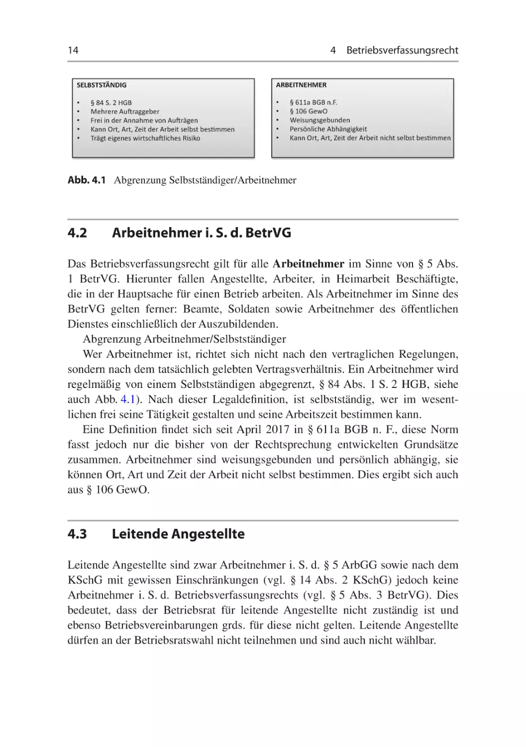 4.2	Arbeitnehmer i. S. d. BetrVG
4.3	Leitende Angestellte