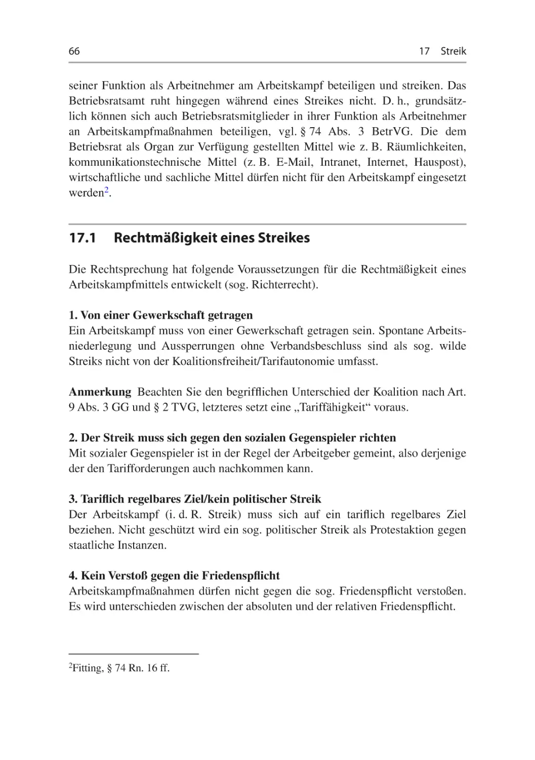 17.1	Rechtmäßigkeit eines Streikes