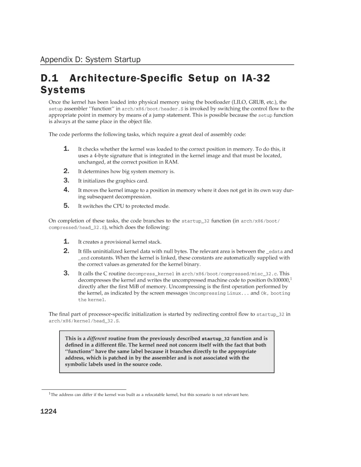 D.1 Architecture-Specific Setup on IA-32 Systems
