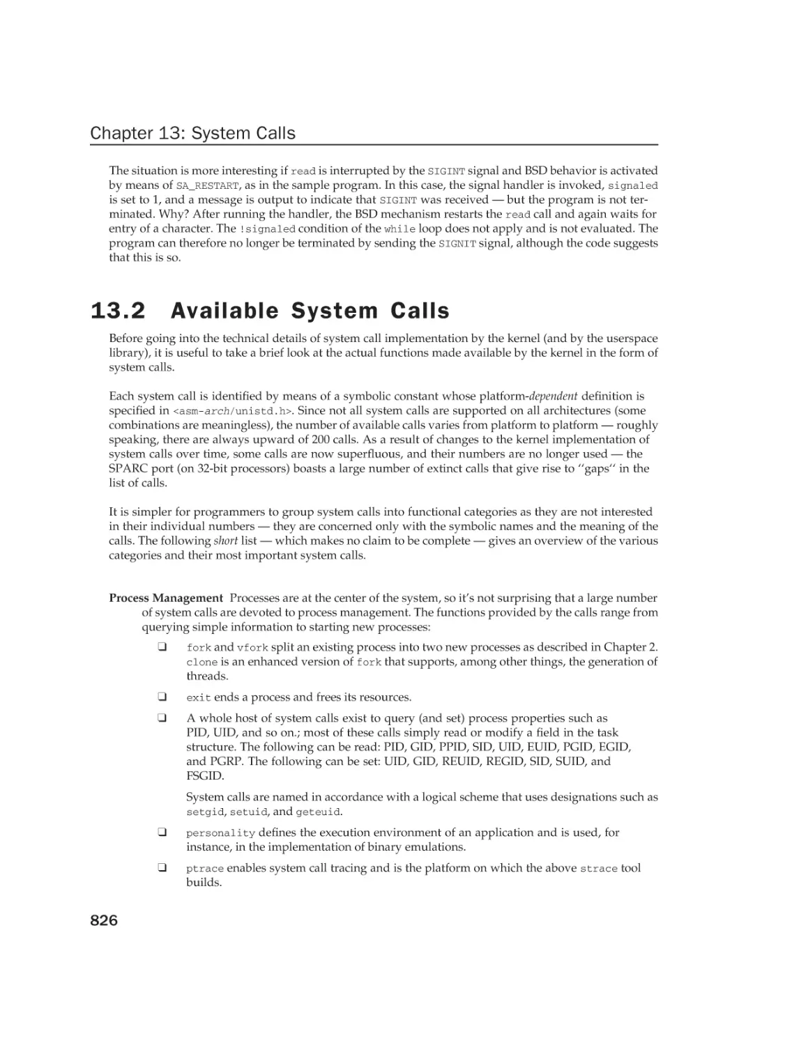 13.2 Available System Calls