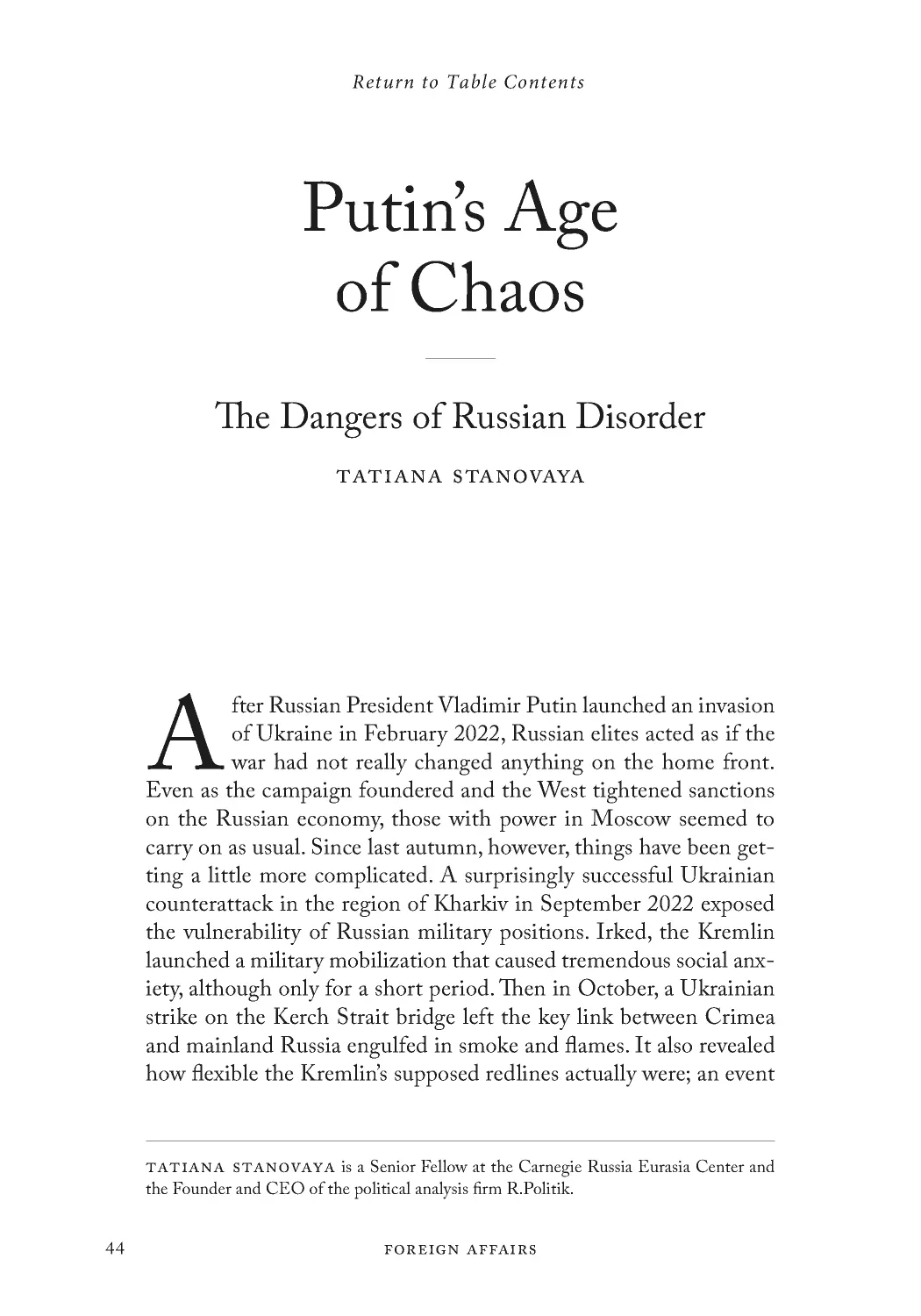 Putin’s Age of Chaos