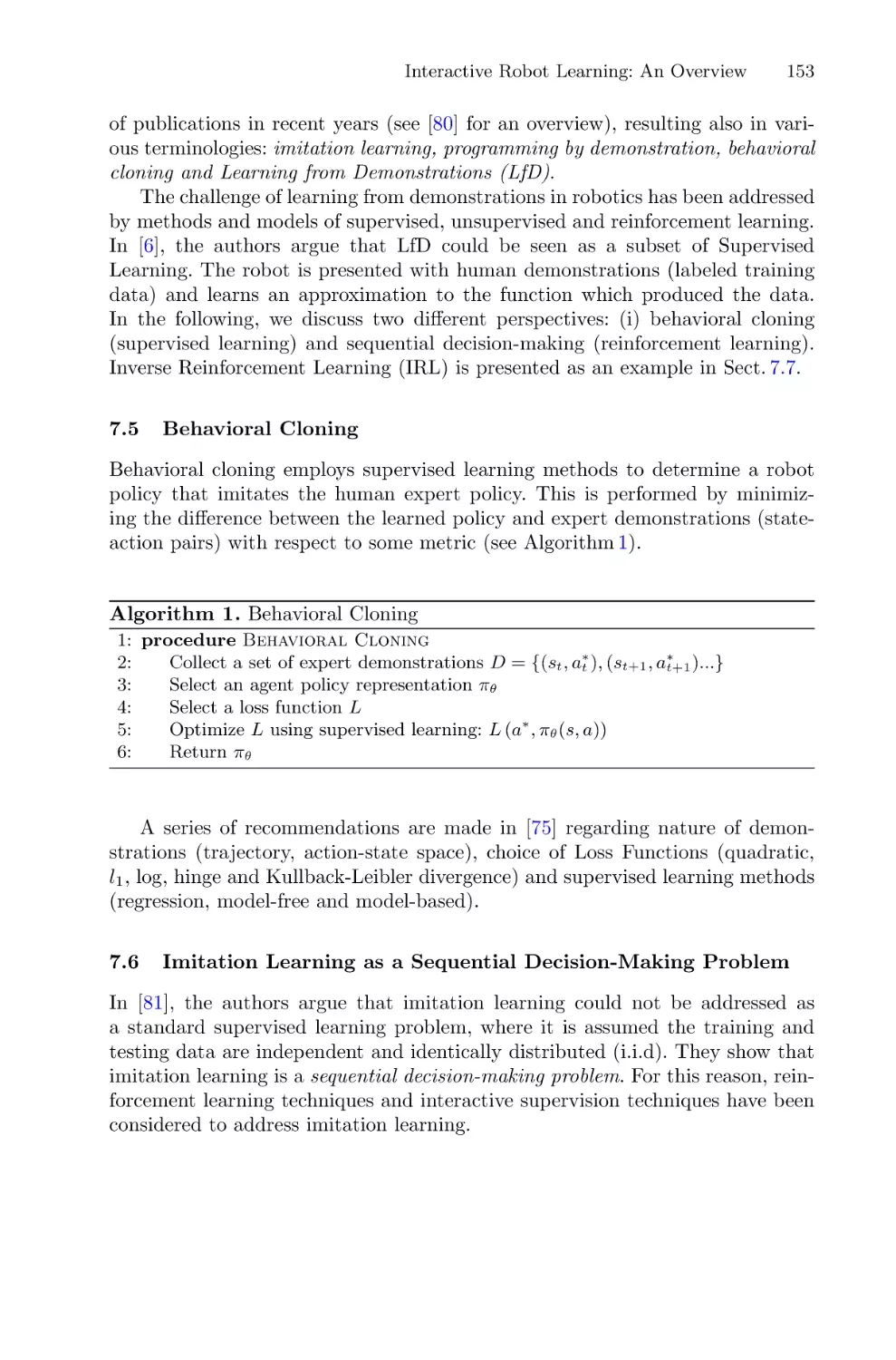 7.5 Behavioral Cloning
7.6 Imitation Learning as a Sequential Decision-Making Problem