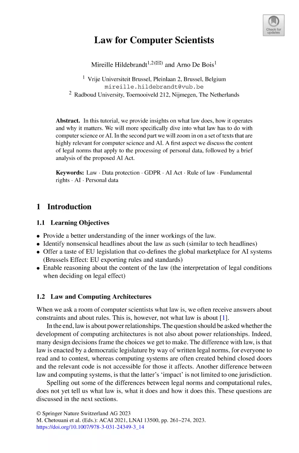 Law for Computer Scientists
1 Introduction
1.1 Learning Objectives
1.2 Law and Computing Architectures