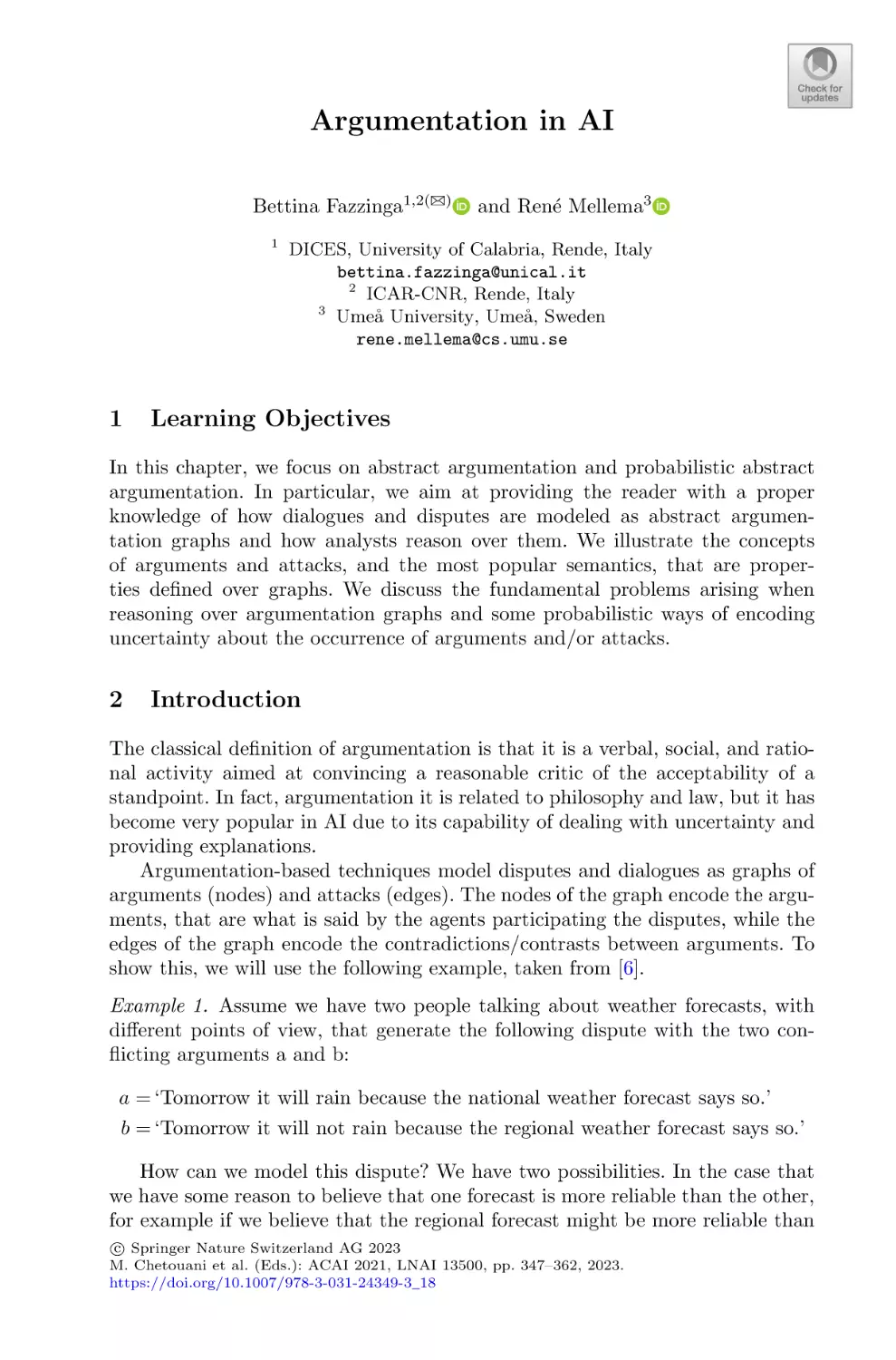 Argumentation in AI
1 Learning Objectives
2 Introduction