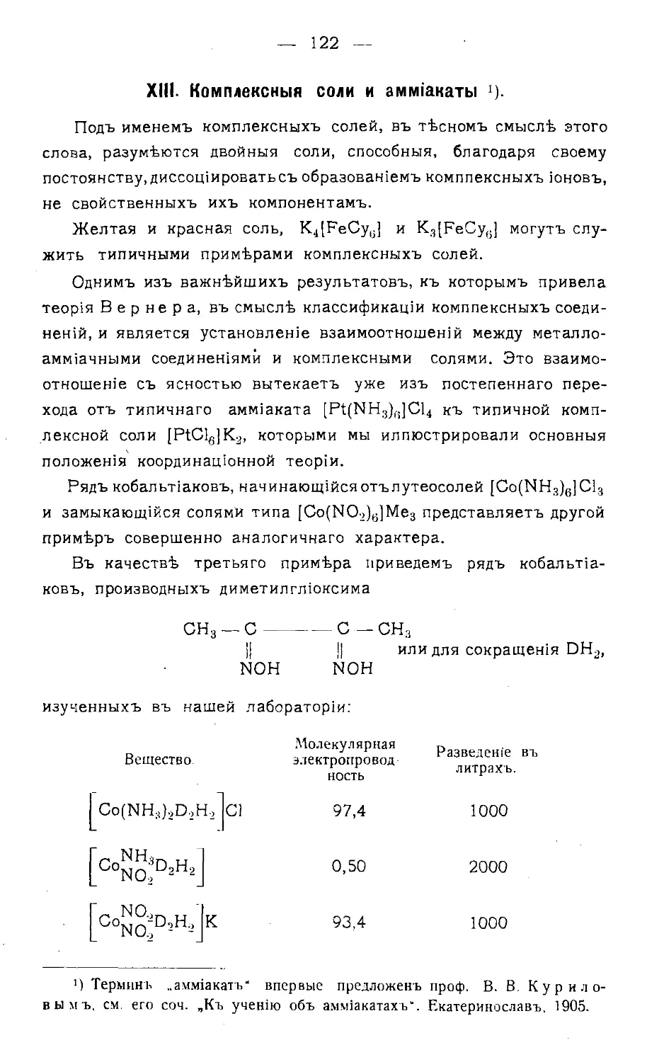 {124} XIII. Комплексныя соли и аммиакаты