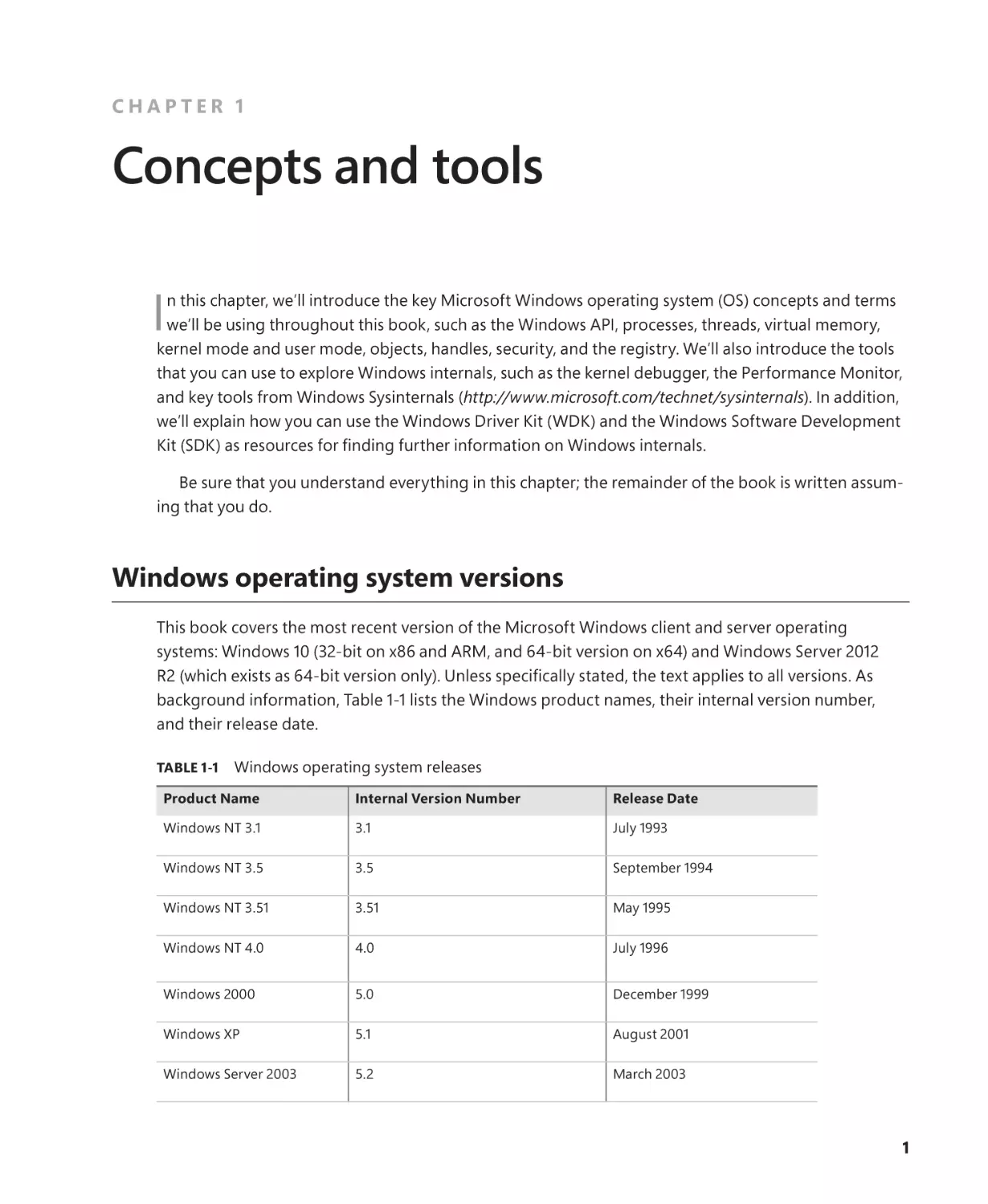 Chapter 1 Concepts and tools
Windows operating system versions