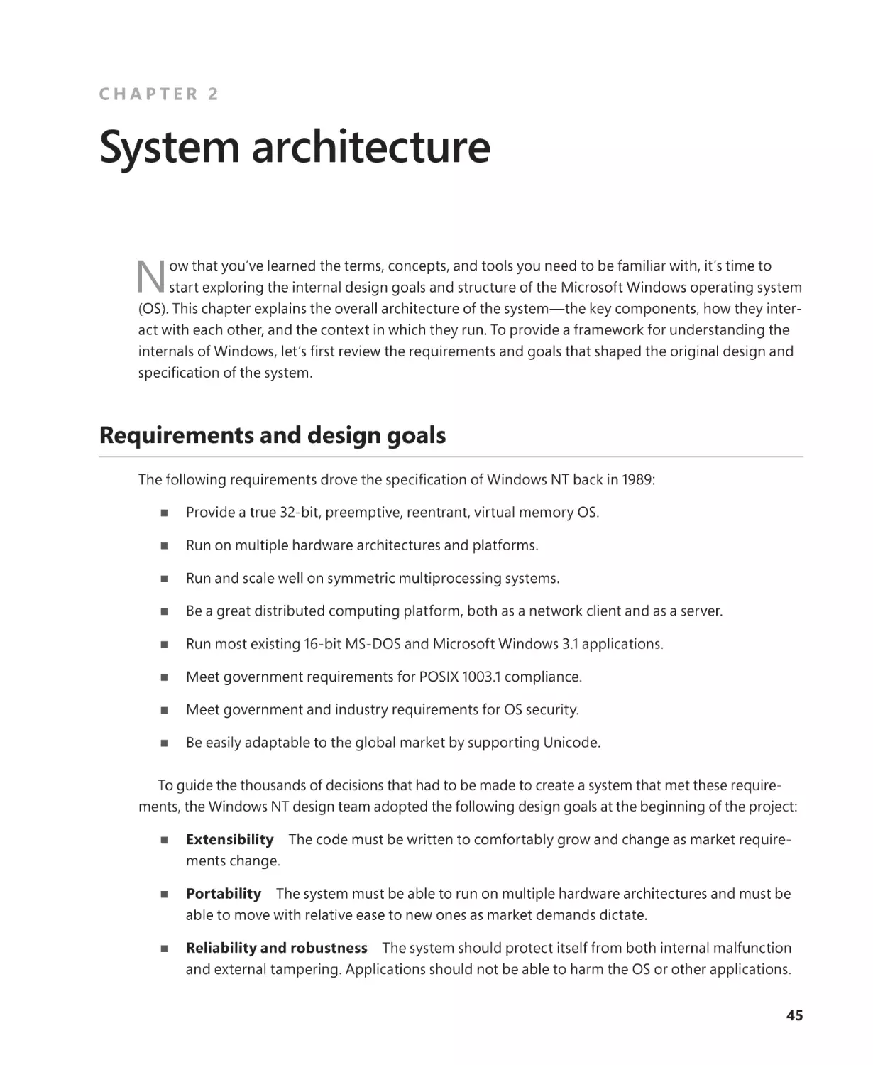 Chapter 2 System architecture
Requirements and design goals