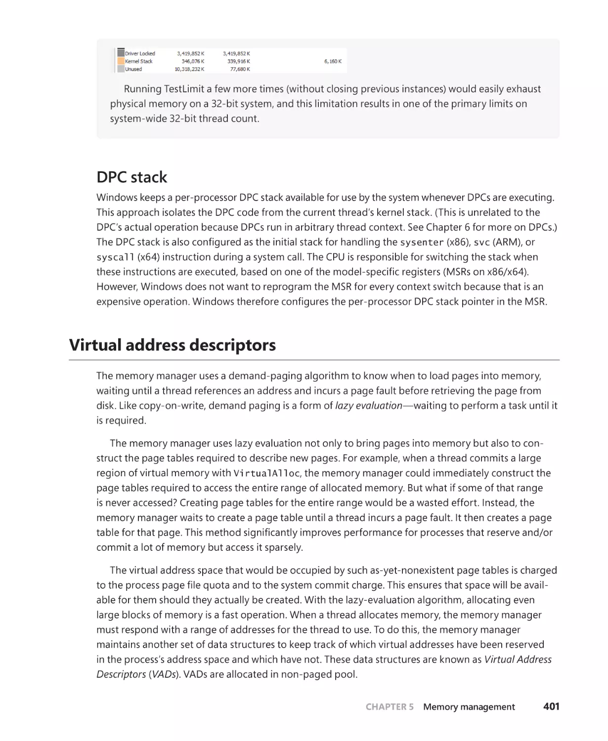DPC stack
Virtual address descriptors