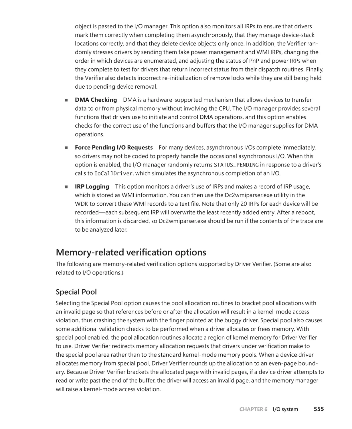 Memory-related verification options