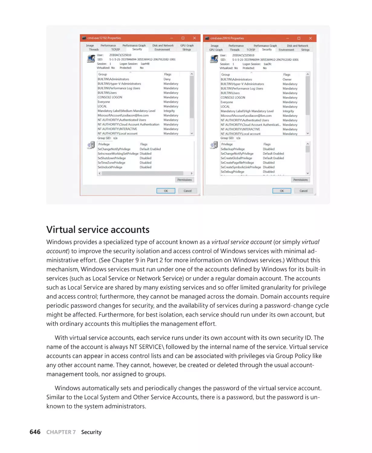 Virtual service accounts