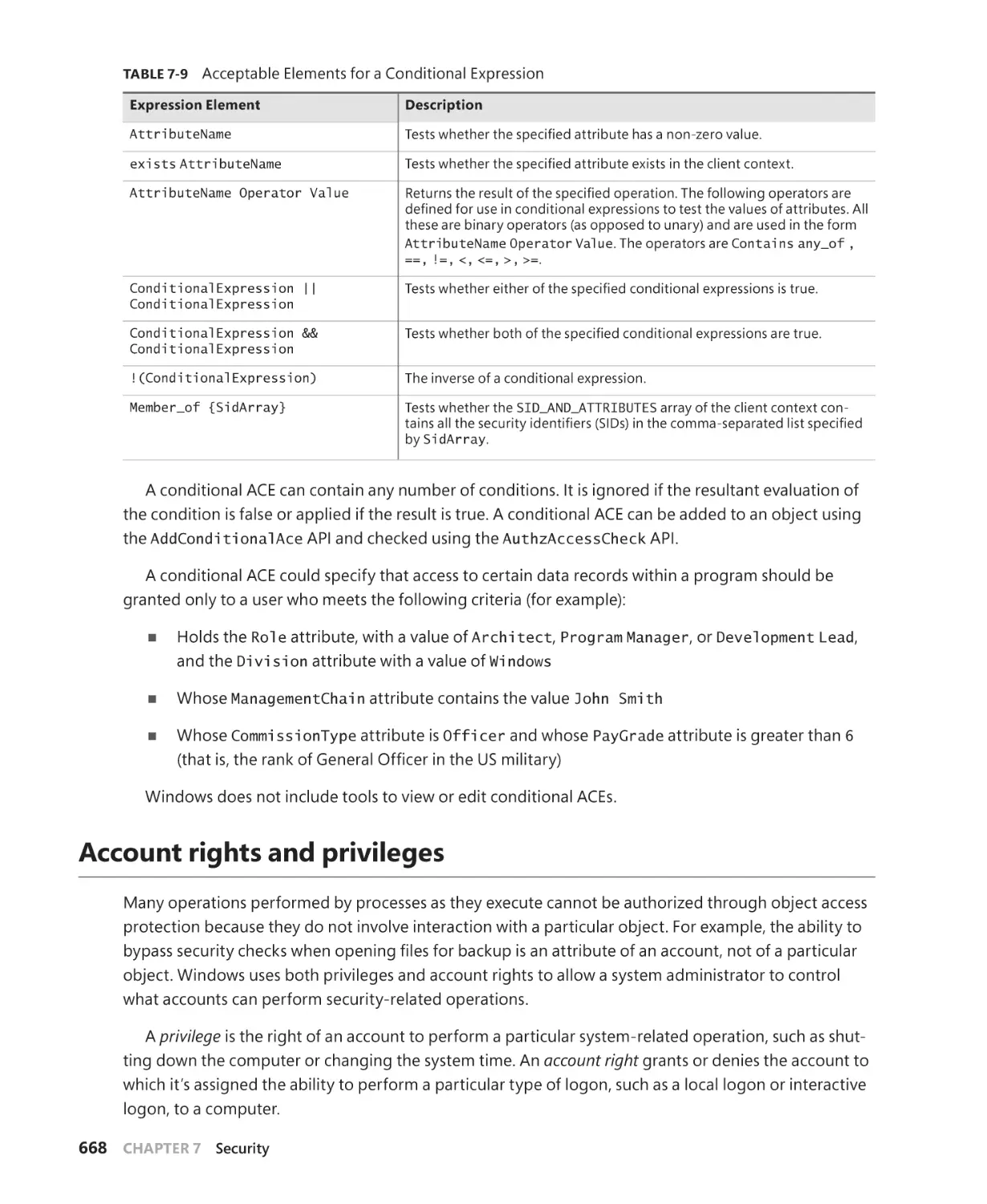 Account rights and privileges