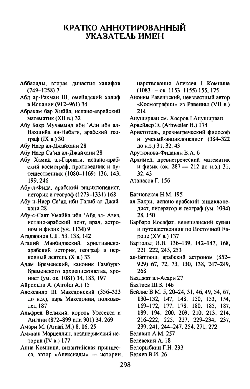 Кратко аннотированный указатель имен