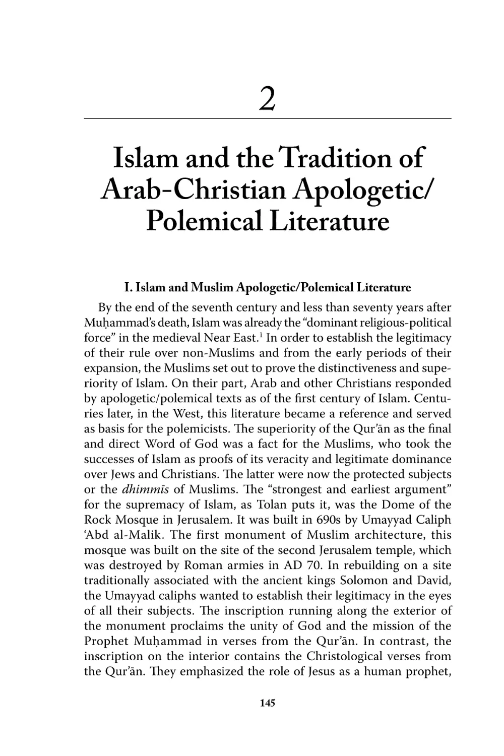2 Islam and the Tradition of Arab-Christian Apologetic/Polemical Literature
I. Islam and Muslim Apologetic/Polemical Literature