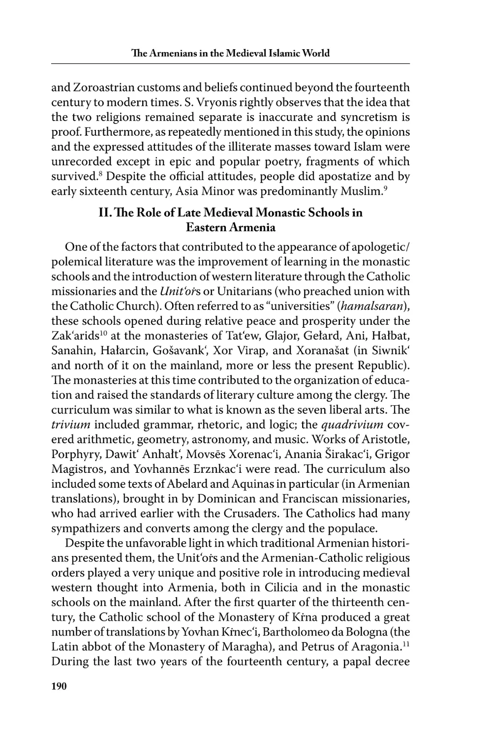 II.  The Role of Late Medieval Monastic Schools in Eastern Armenia