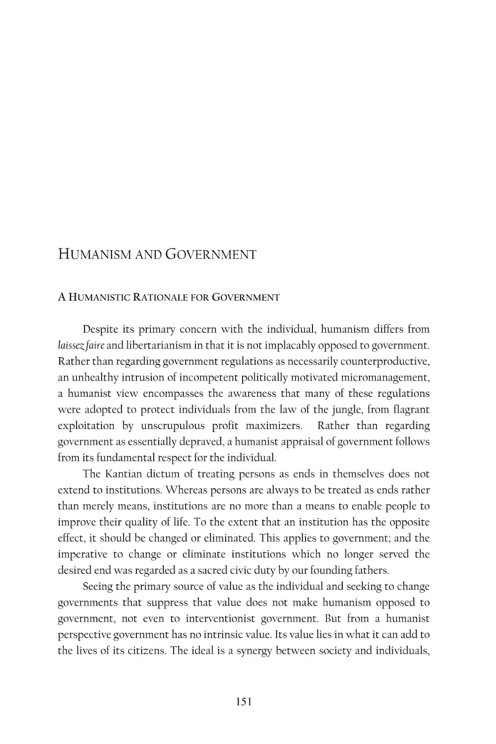 Humanism and Government
A Humanistic Rationale for Government