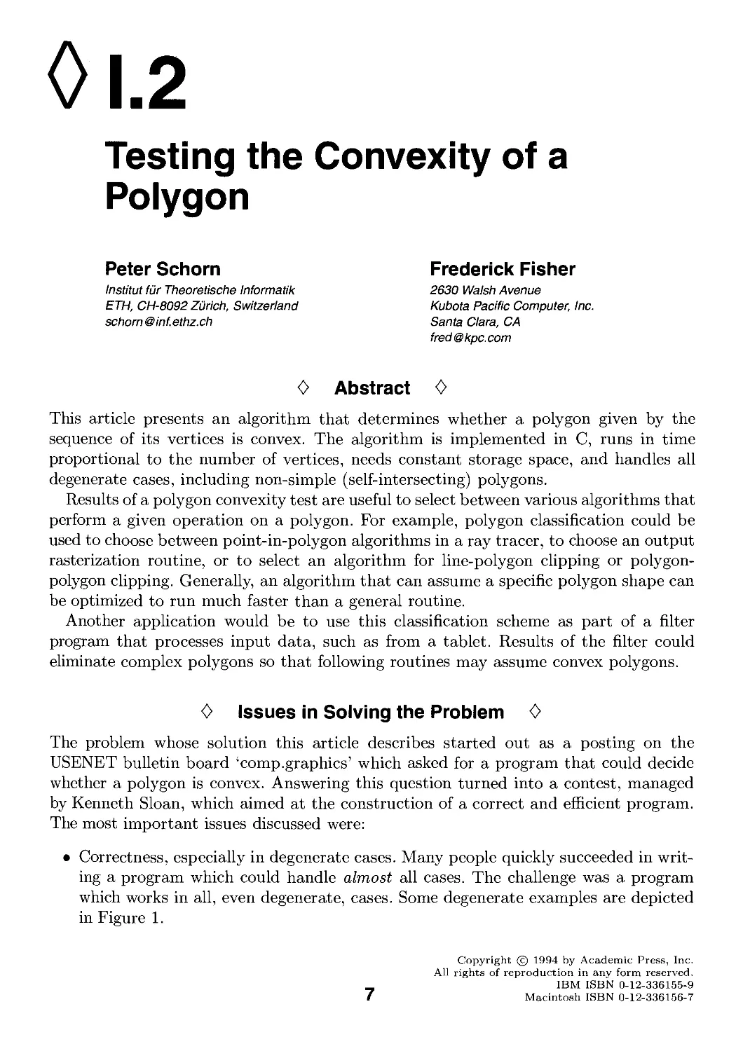 I.2. Testing the Convexity of a Polygon by Peter Schorn and Frederick Fisher