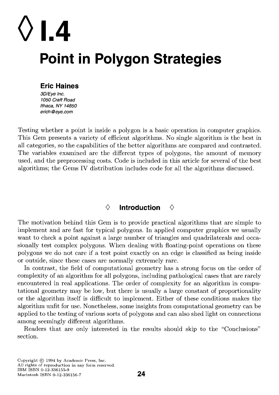 I.4. Point in Polygon Strategies by Eric Haines