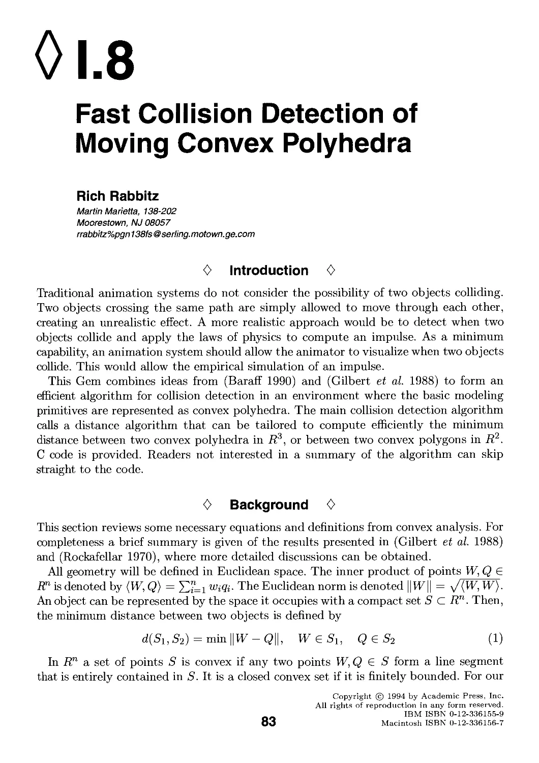 I.8. Fast Collision Detection of Moving Convex Polyhedra by Rich Rabbitz