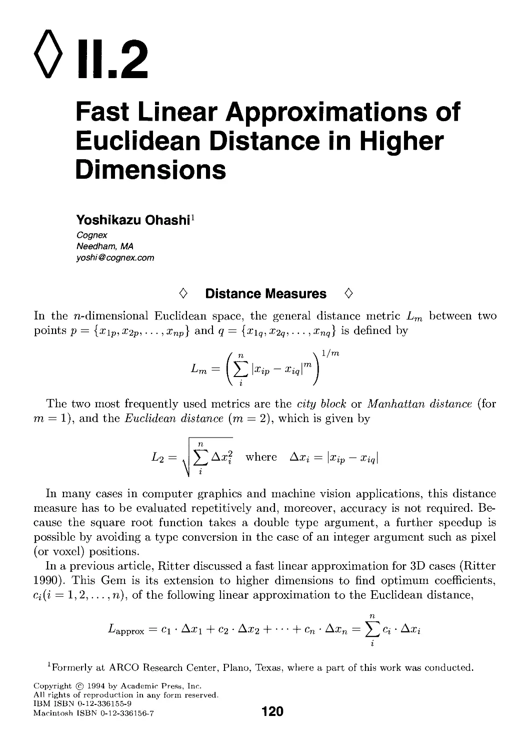 II.2. Fast Linear Approximations of Euclidean Distance in Higher Dimensions by Yoshikazu Ohashi
