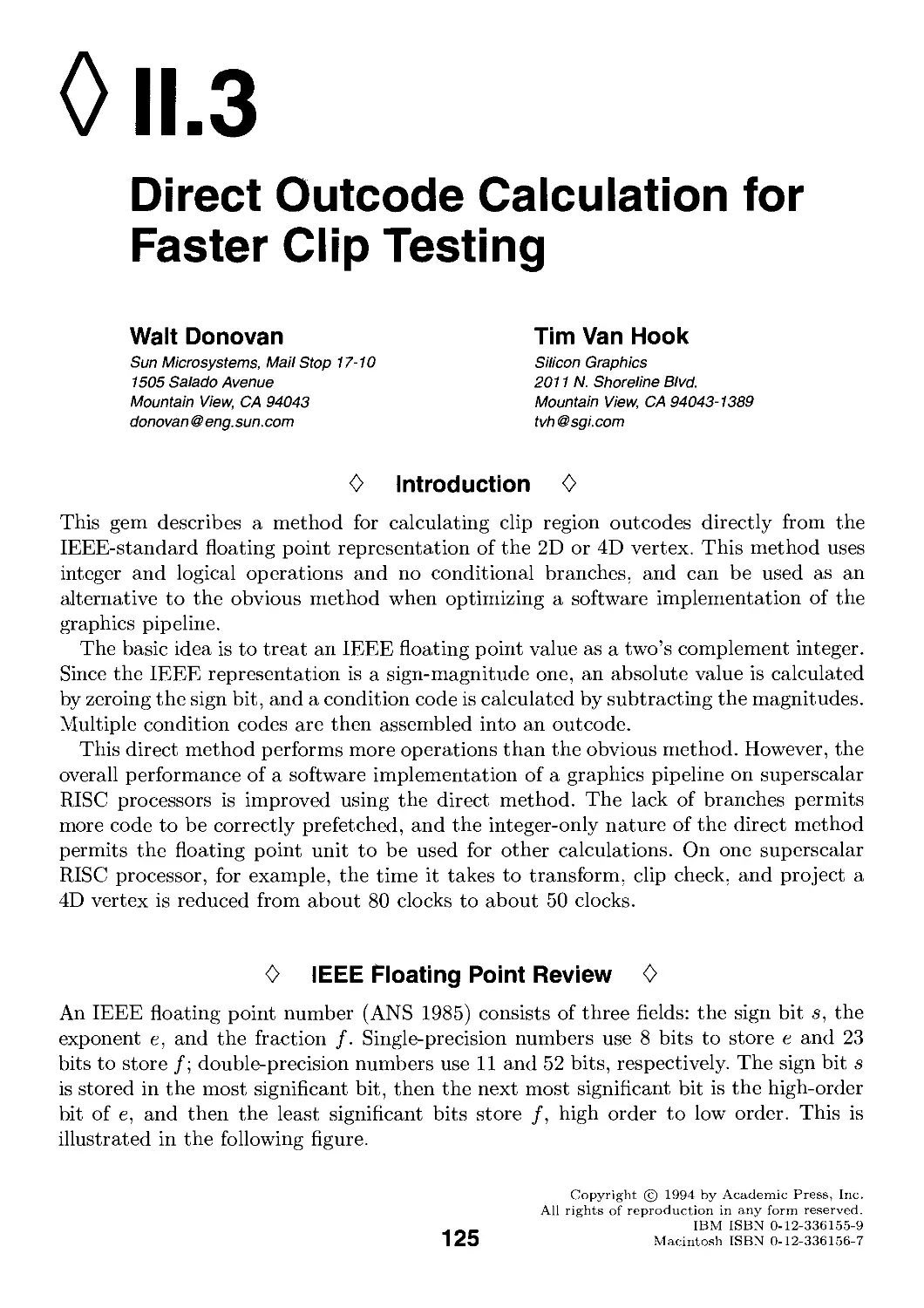 II.3. Direct Outcode Calculation for Faster Clip Testing by Walt Donovan and Tim Van Hook