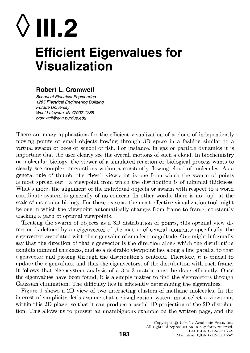 III.2. Efficient Eigenvalues for Visualization by Robert L. Cromwell