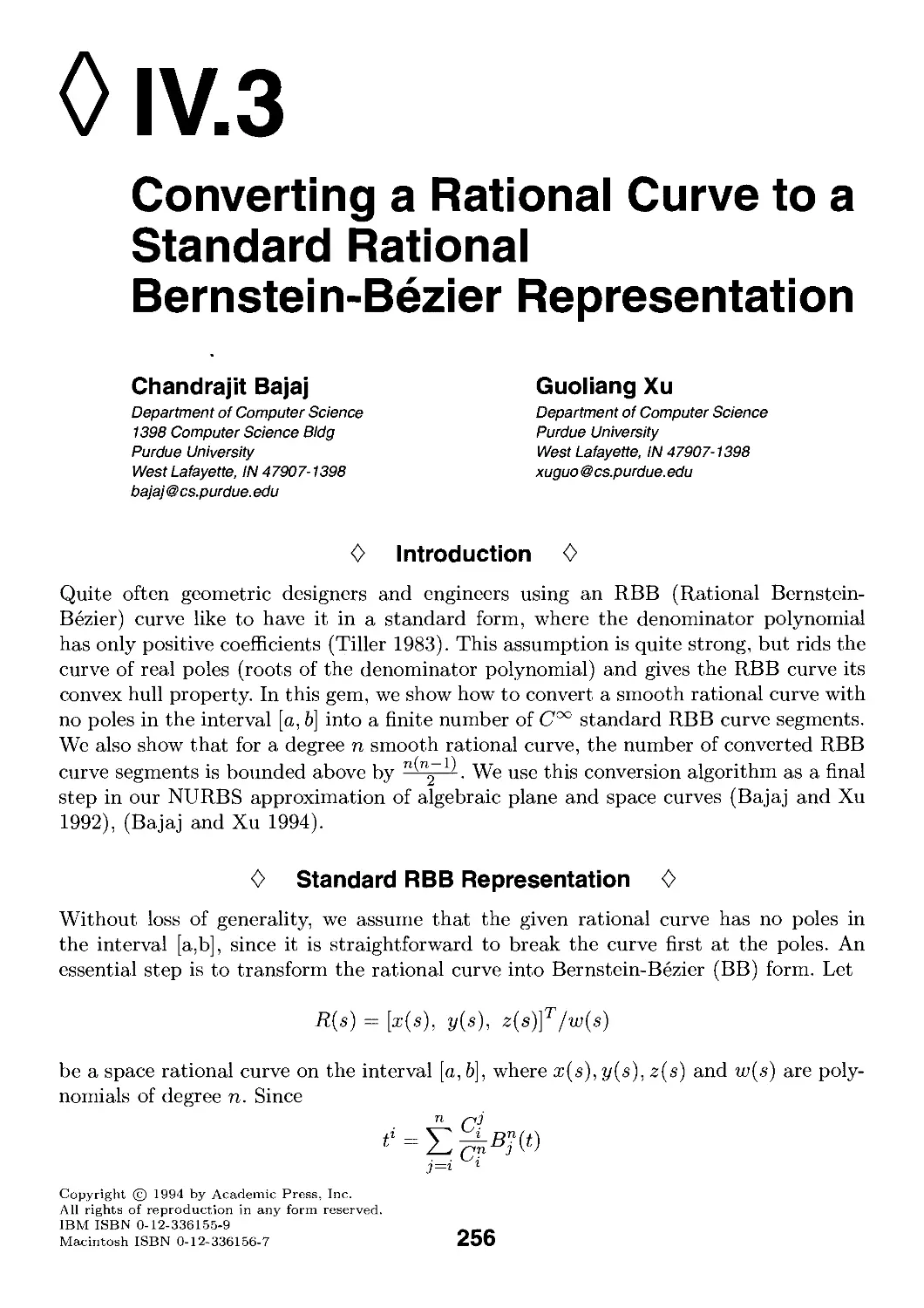 IV.3. Converting a Rational Curve to a Standard Rational Bernstein-Bezier Representation by  Bajaj and Xu