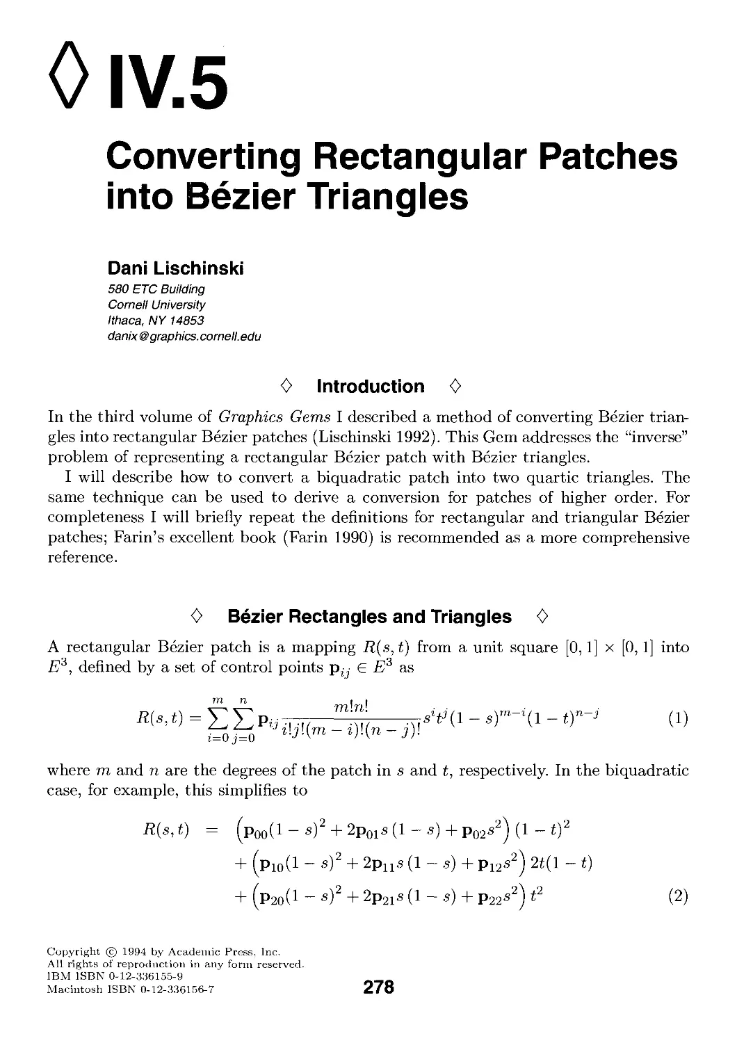 IV.5. Converting Rectangular Patches into Bezier Triangles by Dani Lischinski