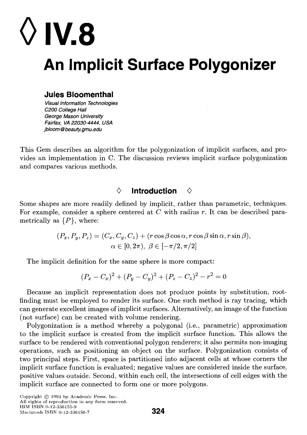 IV.8. An Implicit Surface Polygonizer by Jules Bloomenthal
