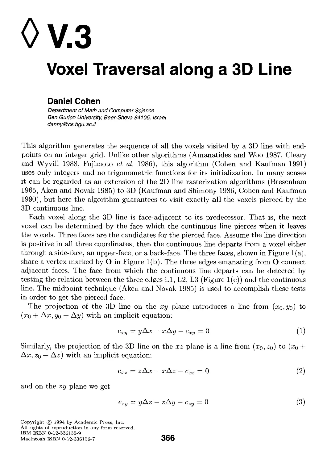 V.3. Voxel Traversal along a 3D Line by Daniel Cohen