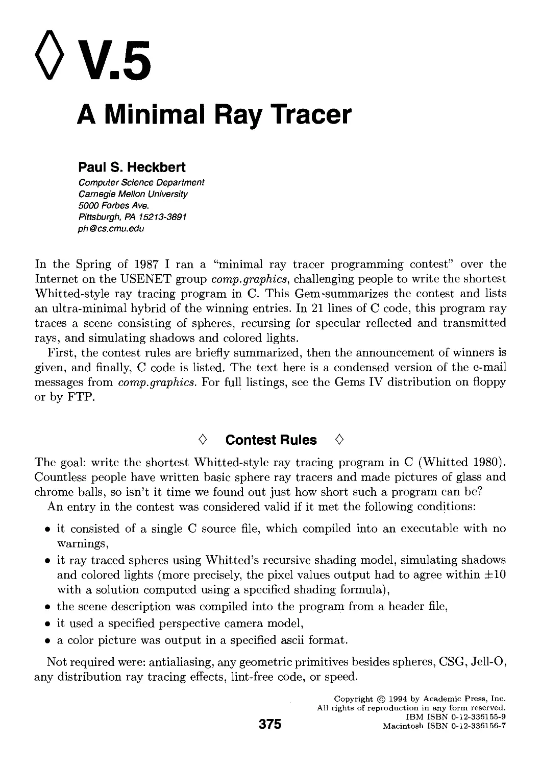 V.5. A Minimal Ray Tracer by Paul S. Heckbert