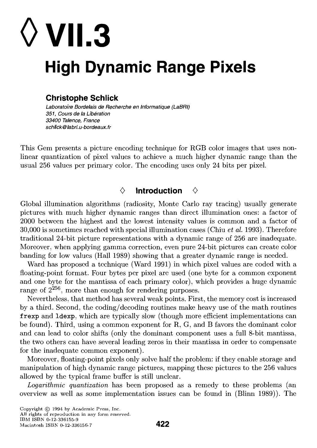 VII.3. Higli Dynamic Range Pixels by Christophe Schlick