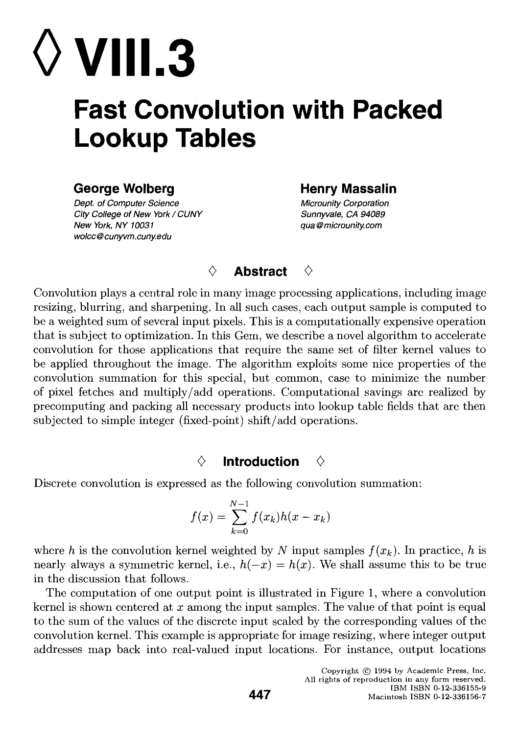 VIII.3. Fast Convolution with Packed Lookup Tables by George Wolberg and Henry Massalin