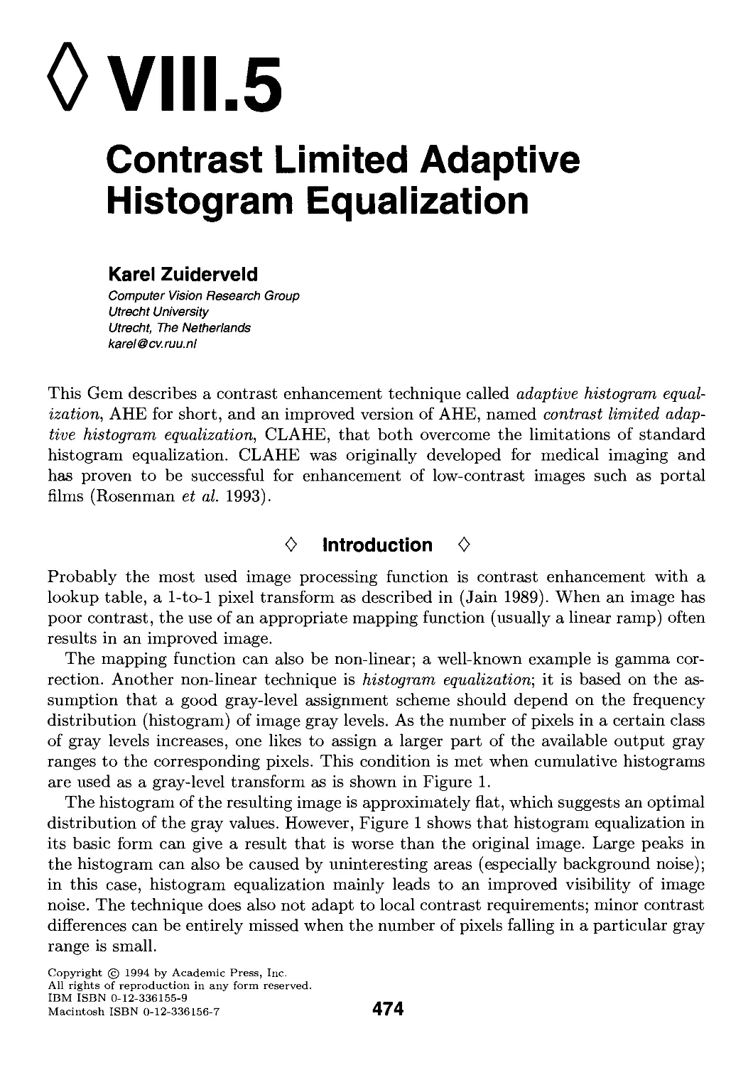 VIII.5. Contrast Limited Adaptive Histogram Equalization by Karel Zuiderveld