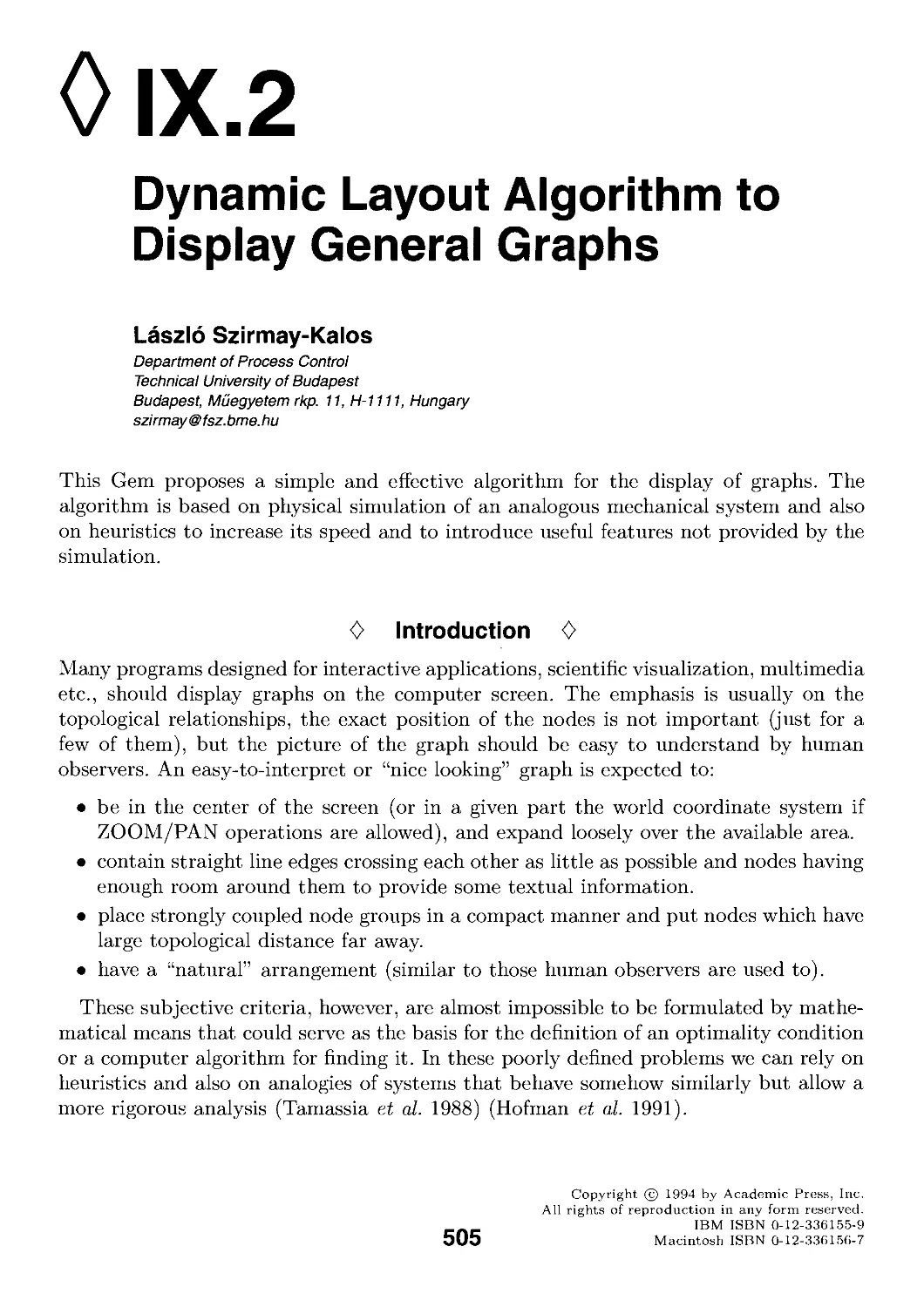 IX.2. Dynamic Layout Algorithm to Display General Graphs by Laszlo Szirmay-Kalos
