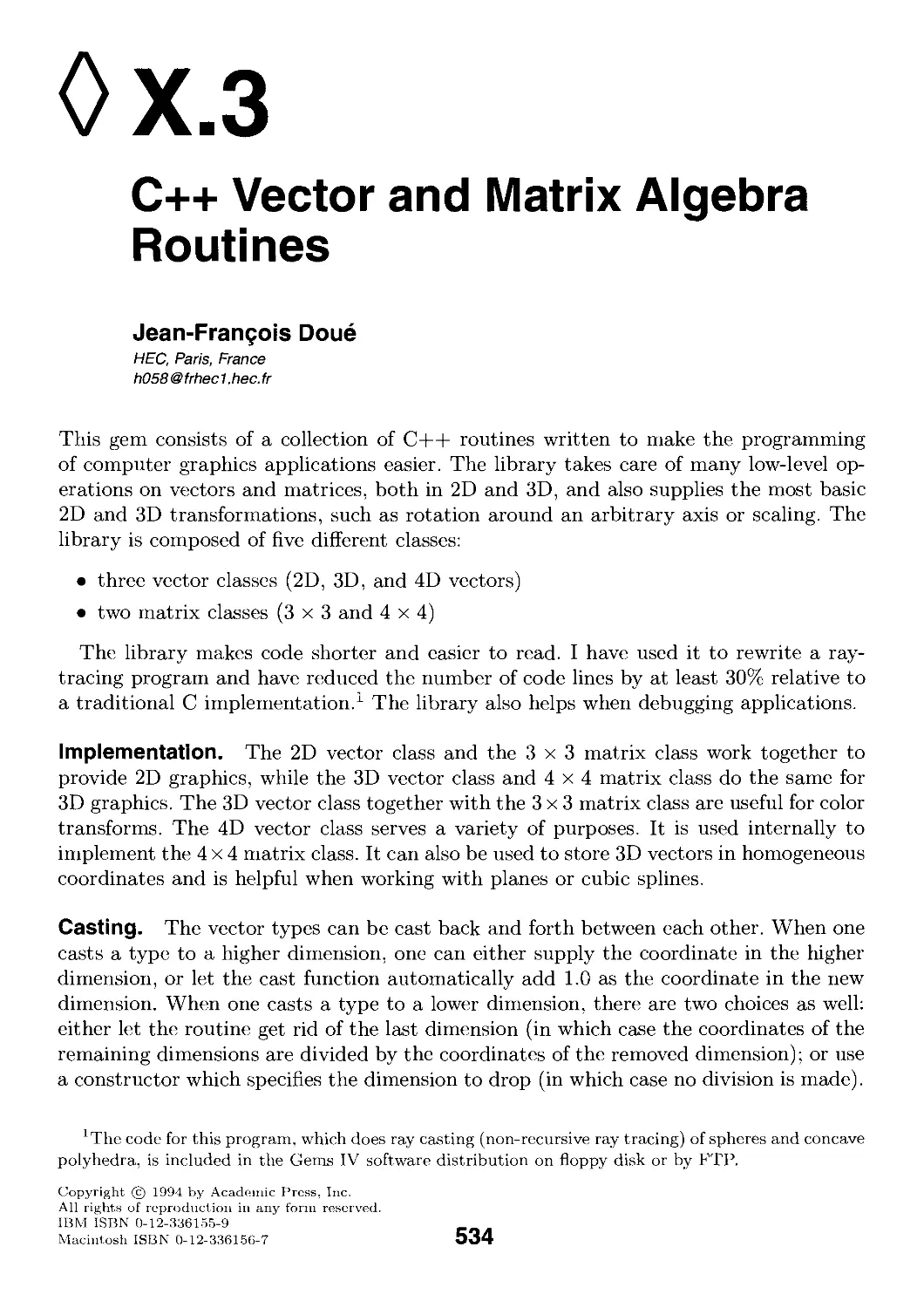 X.3. C++ Vector and Matrix Algebra Routines by Jean-Frangois Doue