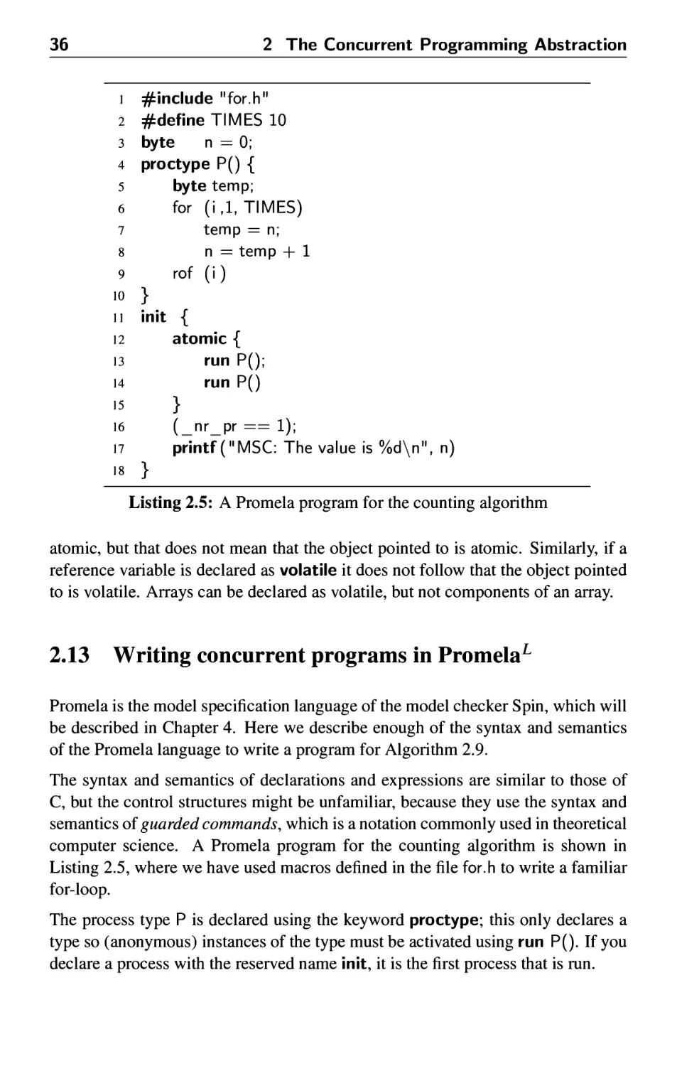 2.13 Writing concurrent programs in Promela