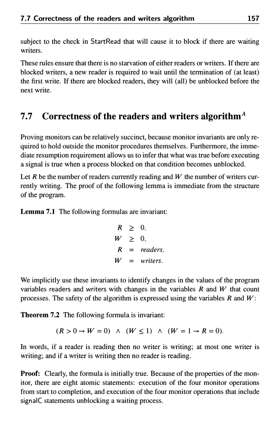 7.7 Correctness of the readers and writers algorithm