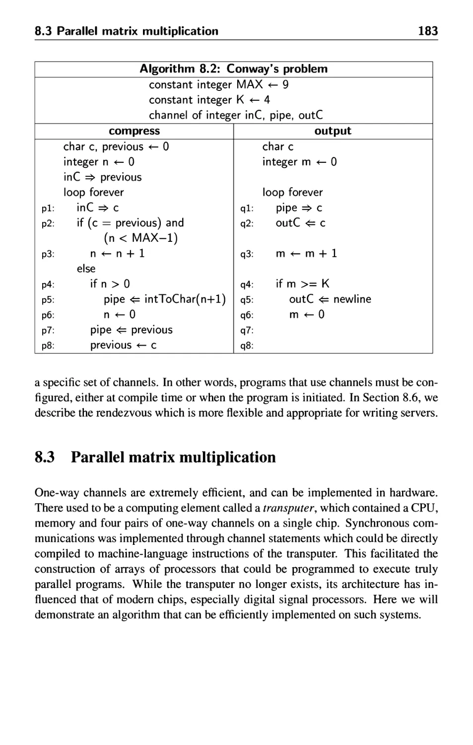 8.3 Parallel matrix multiplication
