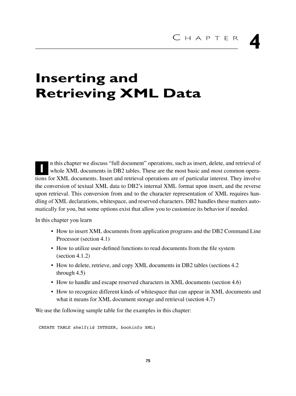 Chapter 4 Inserting and Retrieving XML Data