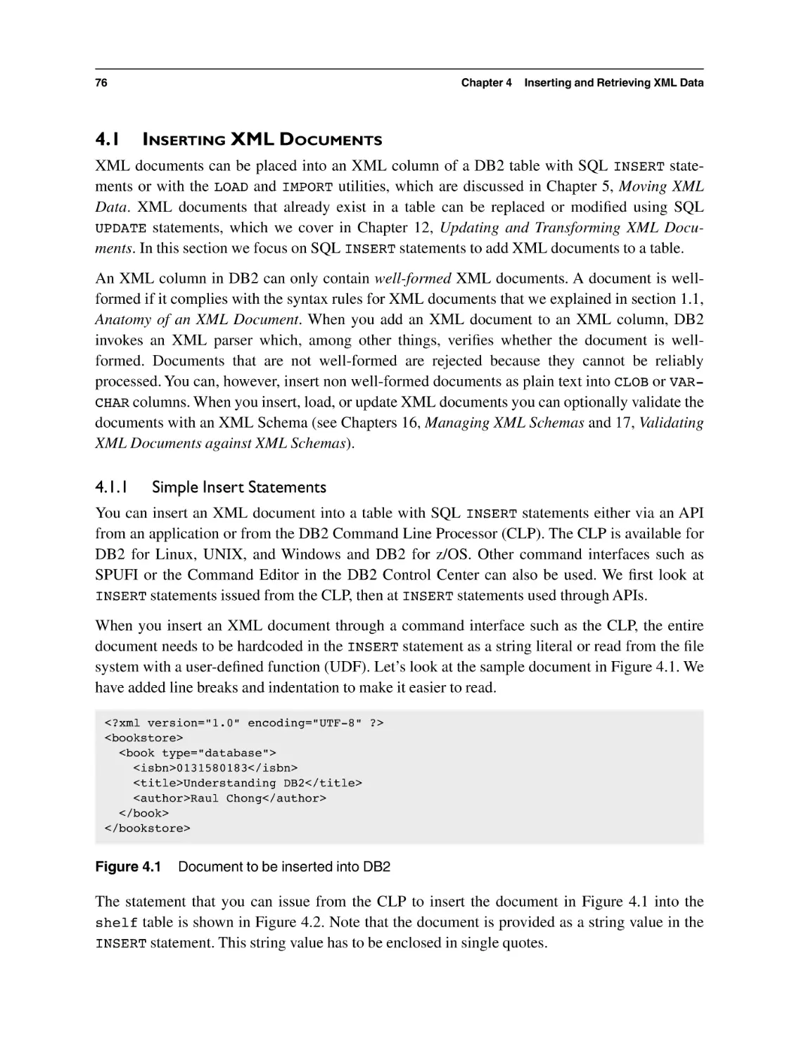 4.1 Inserting XML Documents
4.1.1 Simple Insert Statements
