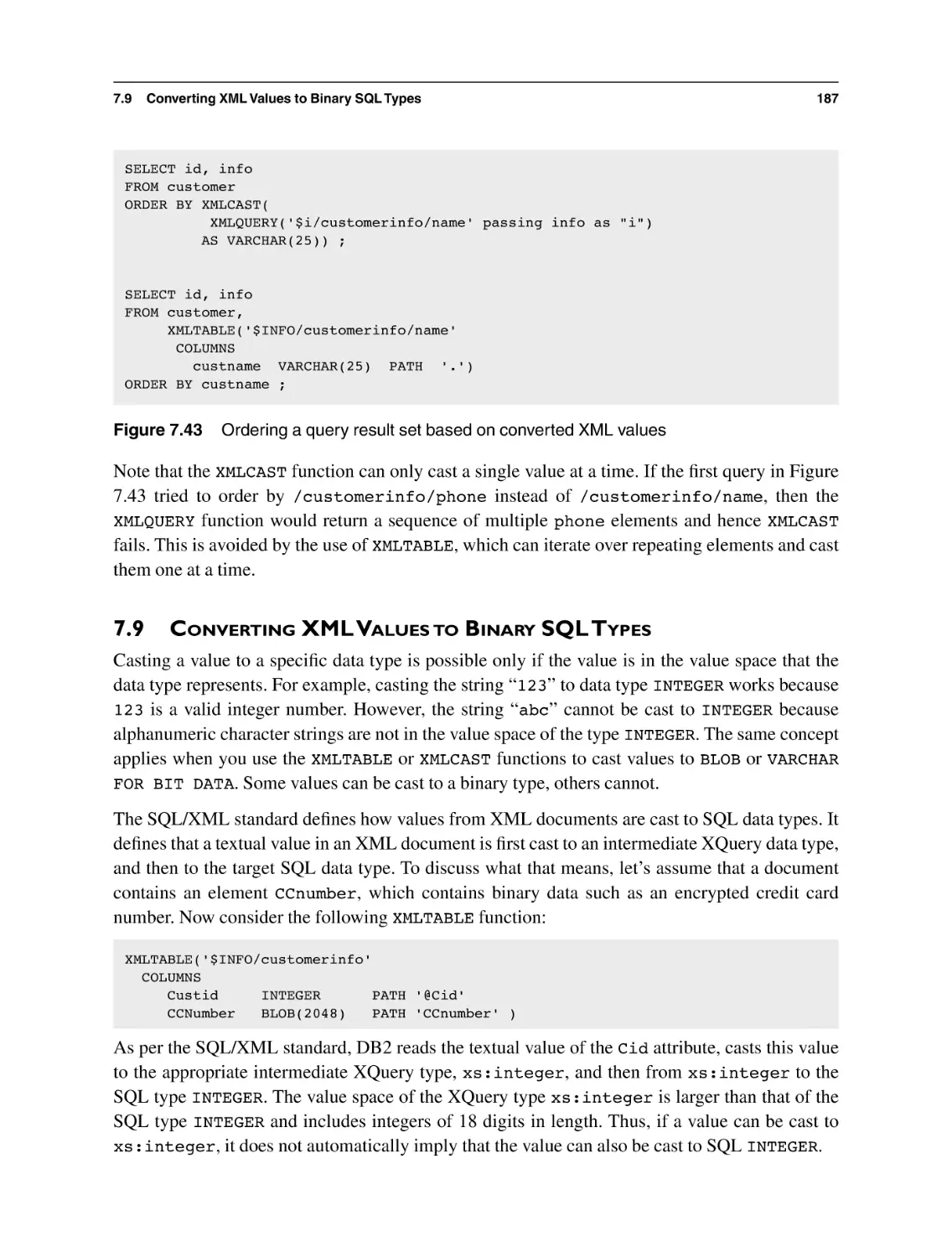 7.9 Converting XML Values to Binary SQL Types