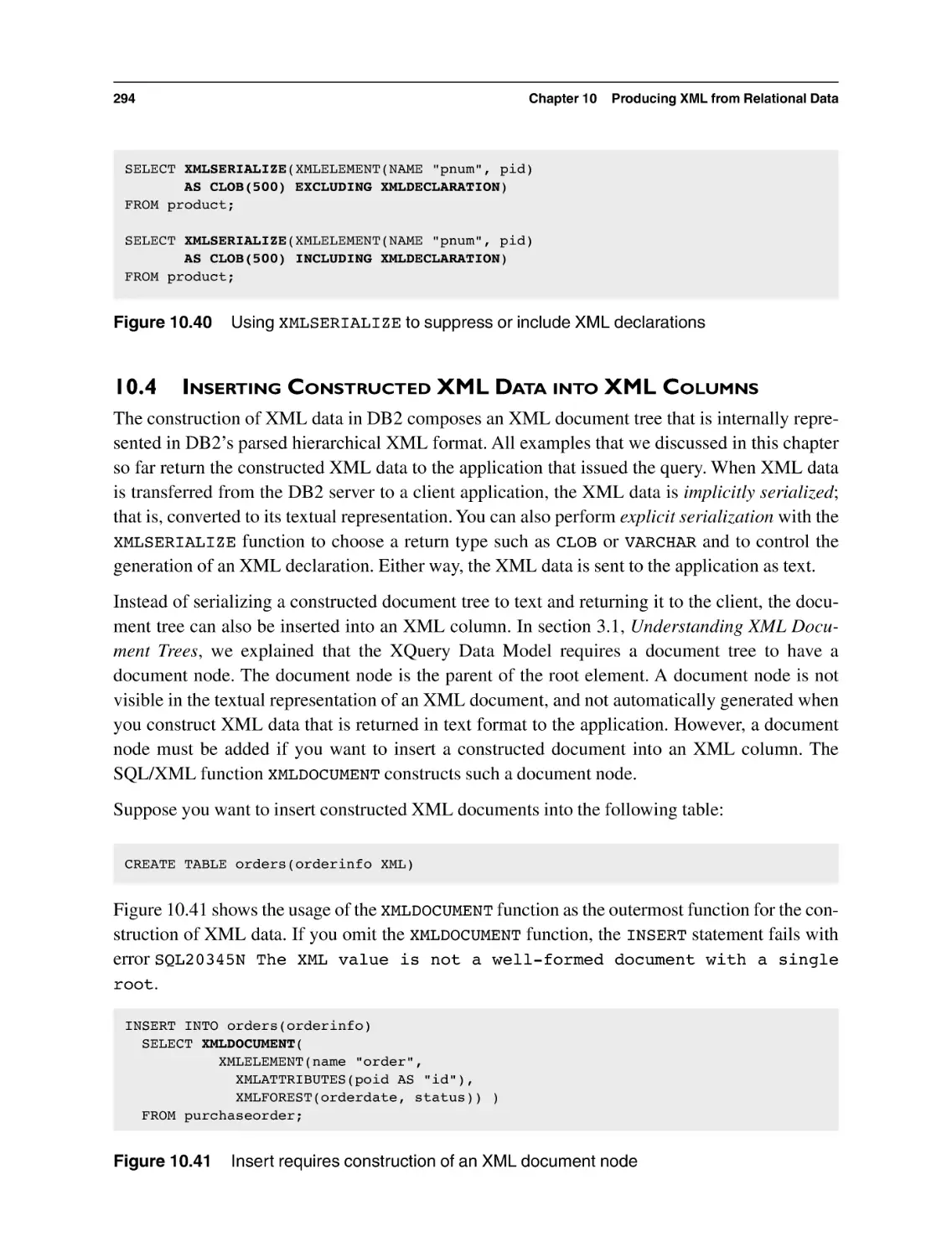 10.4 Inserting Constructed XML Data into XML Columns