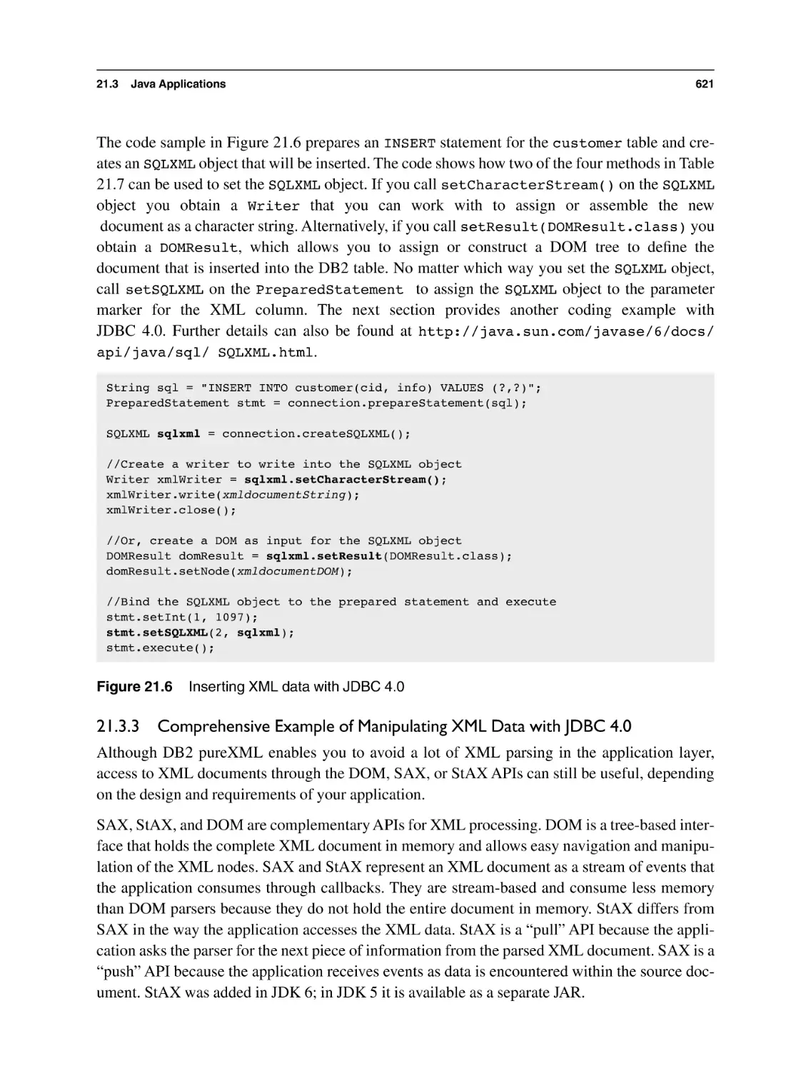 21.3.3 Comprehensive Example of Manipulating XML Data with JDBC 4.0