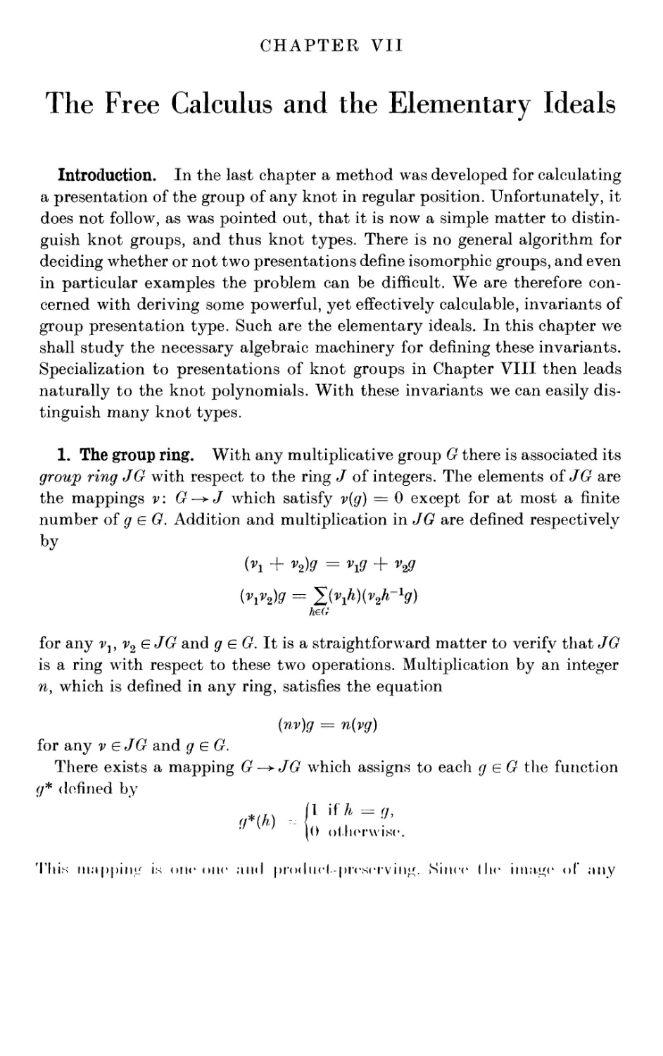 VII The Free Calculus and the Elementary Ideals
1. The group ring