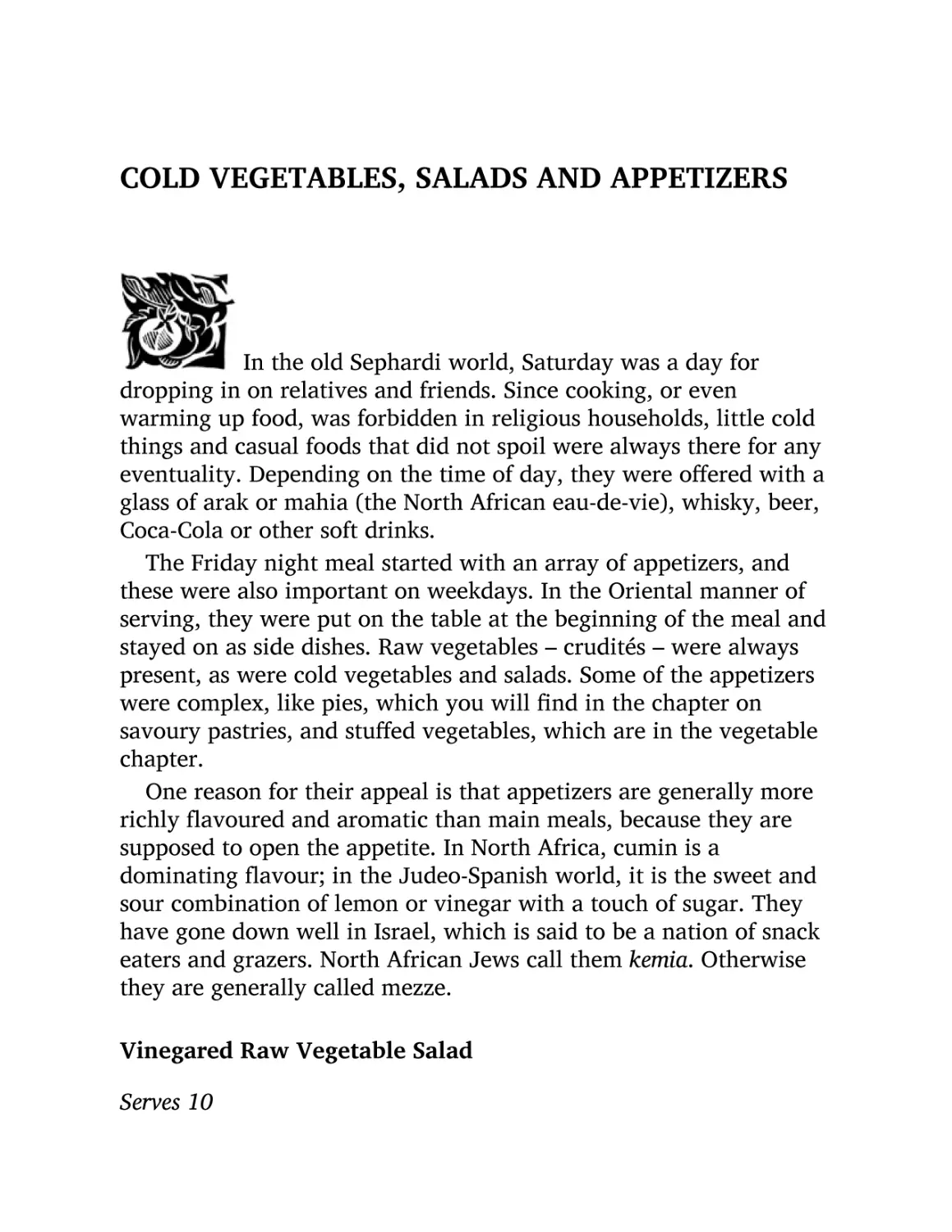 COLD VEGETABLES, SALADS AND APPETIZERS